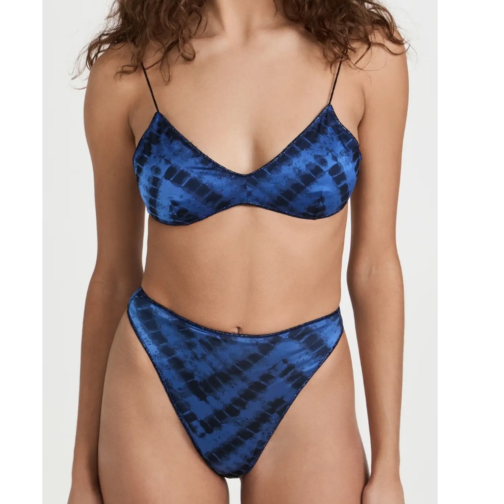 Oséree blue and black tie-dye bikini set